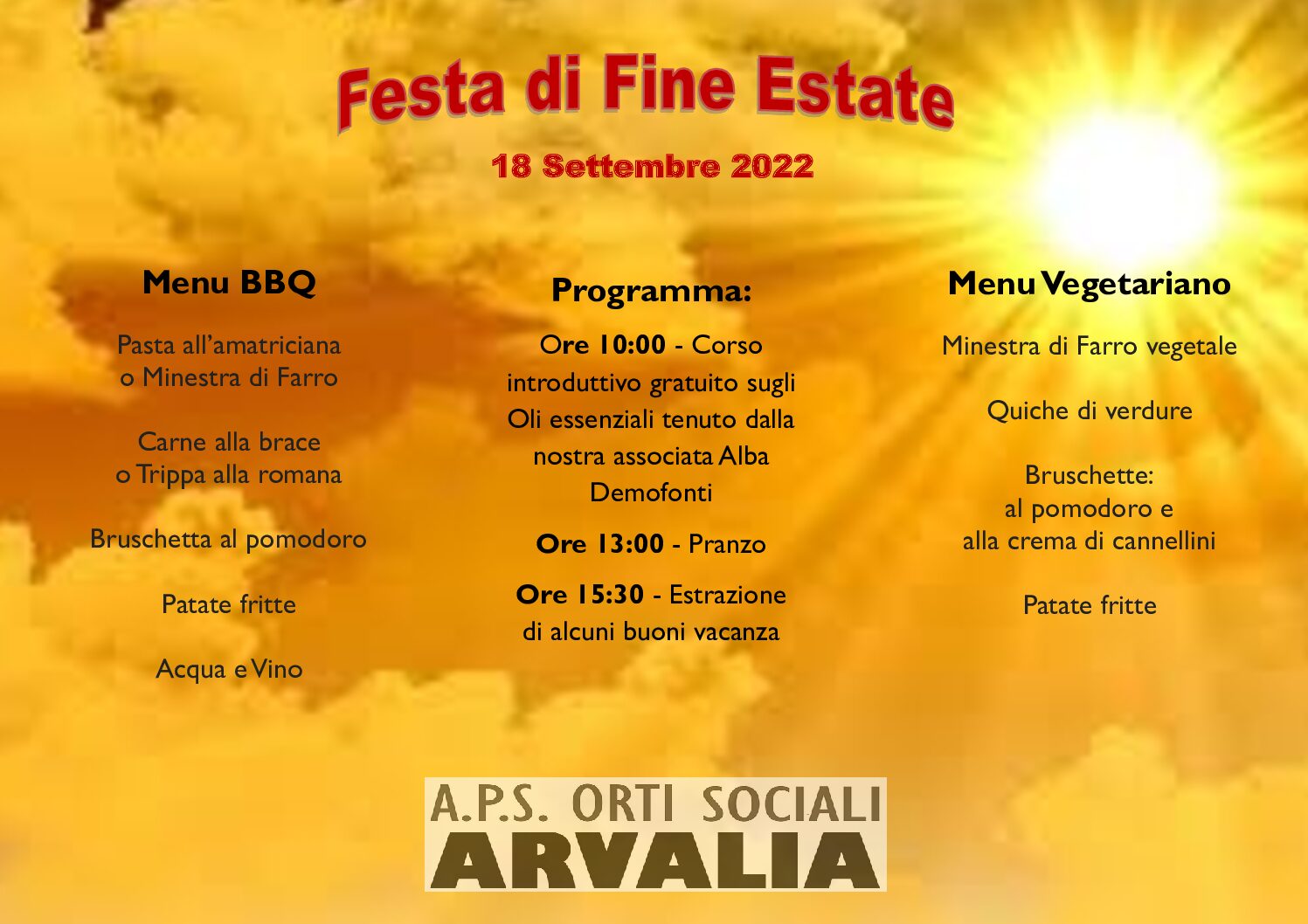 Festa di fine estate e Pranzo sociale domenica 18 settembre