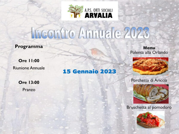 Incontro informativo e pranzo sociale. Domenica 15 gennaio 2023                                         ANNULLATO CAUSA PIOGGIA